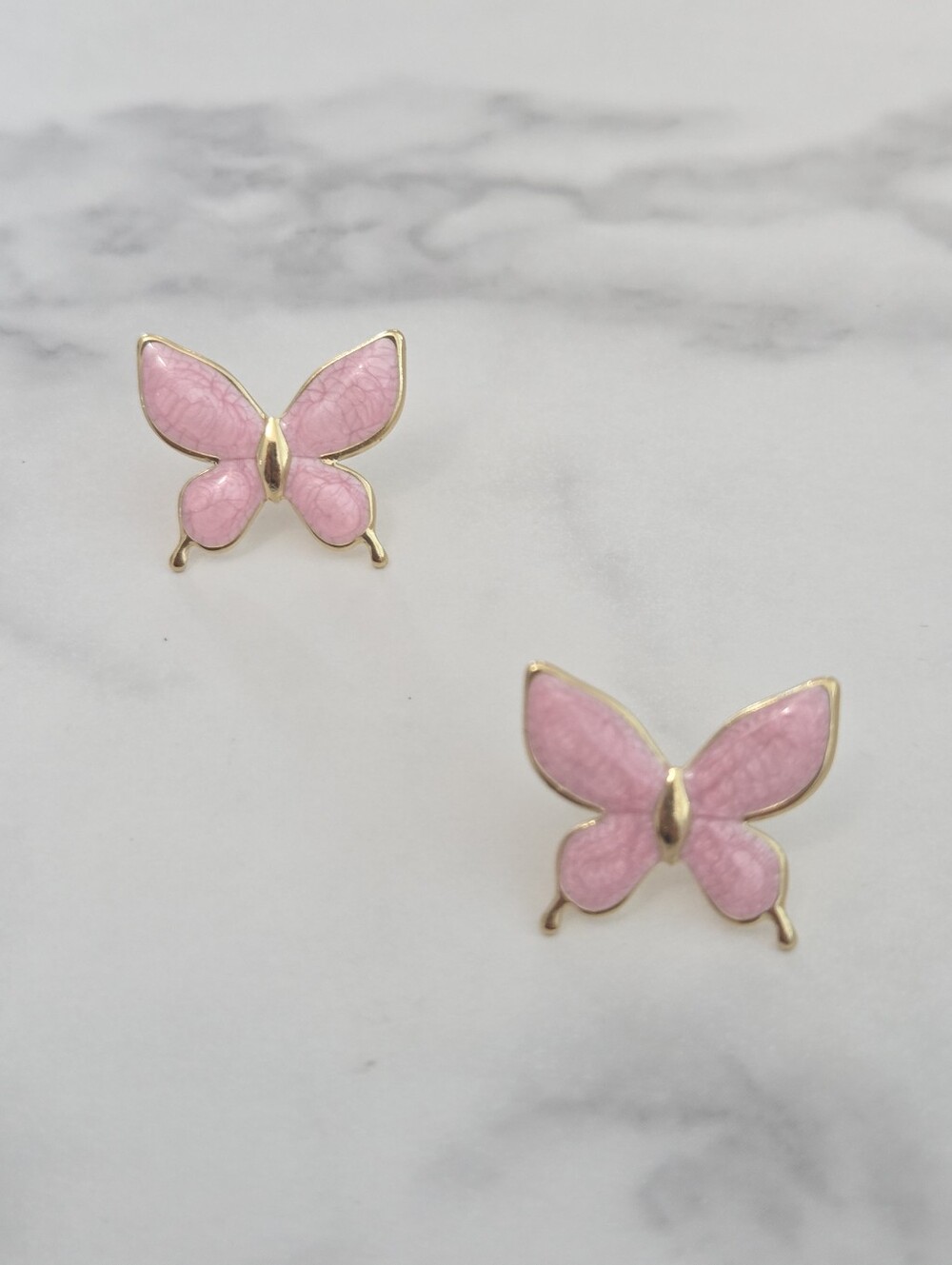 Pink Butterfly Stud Earrings Gold Plated Stainless Steel Enamel Coquette Jewelry - Picture 5 of 13